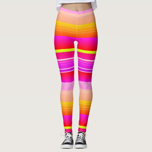 Bright red yellow creative striped Leggings (Front)