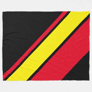 Bright Red Yellow Diagonal Racing Stripes On Black Fleece Blanket