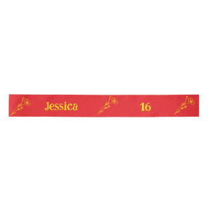 Bright Red & Yellow Floral Satin Ribbon