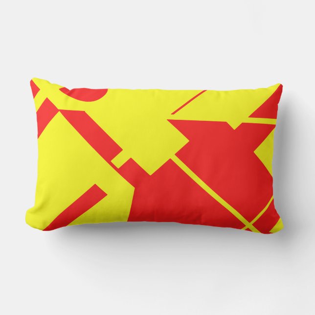 Bright Red Yellow Geometric Abstract Art Design Lumbar Pillow (Front)
