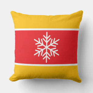 Bright Red Yellow Orange White Stripes Snowflake Throw Pillow
