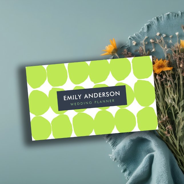 BRIGHT RETRO BIG HAND DRAWN LIME GREEN POLKA DOTS BUSINESS CARD (Creator Uploaded)