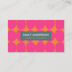 BRIGHT RETRO BIG HAND DRAWN PINK ORANGE POLKA DOTS BUSINESS CARD