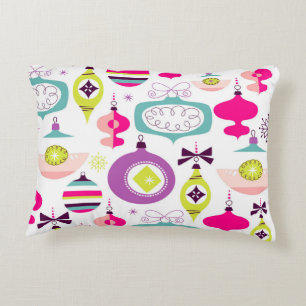Bright Retro Christmas Ornaments Accent Pillow