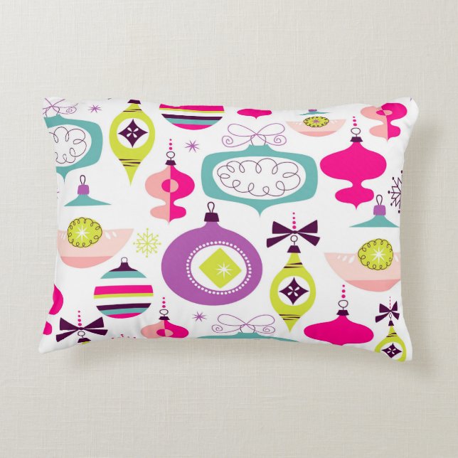 Bright Retro Christmas Ornaments Accent Pillow (Back)