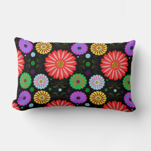 Bright Retro Floral Pattern Colourful Folk Art Lumbar Pillow
