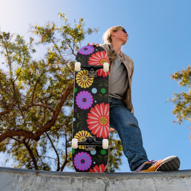 Bright Retro Floral Pattern Colourful Folk Art  Skateboard (Outdoor 1)