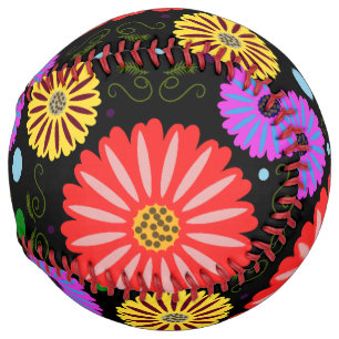 Bright Retro Floral Pattern Colourful Folk Art Softball