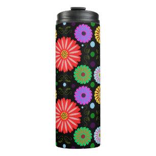 Bright Retro Floral Pattern Colourful Folk Art  Thermal Tumbler