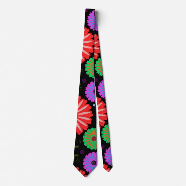 Bright Retro Floral Pattern Colourful Folk Art  Tie (Front)