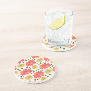 Bright Retro Floral Seamless Pattern Coaster