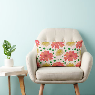 Bright Retro Floral Seamless Pattern Lumbar Pillow