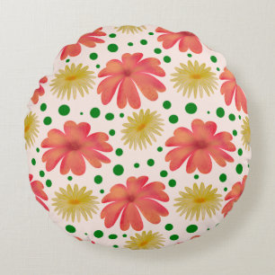 Bright Retro Floral Seamless Pattern Round Pillow
