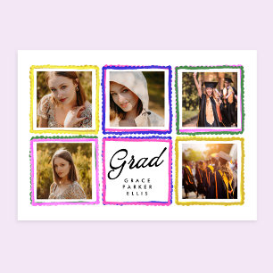 Bright Retro Grad Photo Collage Frames Graduation Announcement