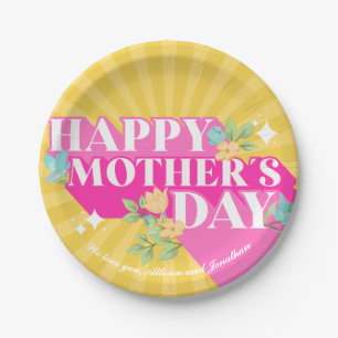 Bright Retro Groovy Happy Mother's Day Paper Plate