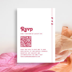 Bright Retro Hot Pink QR Code Monogram Wedding RSVP Card