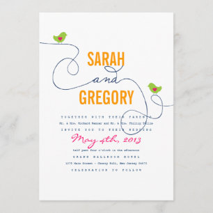 Bright Retro Inséparables mariage Invitations
