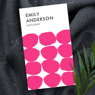 BRIGHT RETRO LARGE HAND DRAWN PINK POLKA DOTS BUSINESS CARD