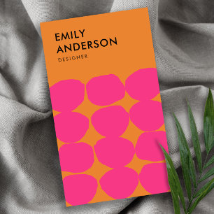 BRIGHT RETRO LARGE HAND DRAWN PINK RUST POLKA DOTS BUSINESS CARD