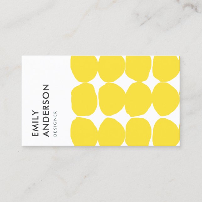 BRIGHT RETRO LARGE HAND DRAWN YELLOW POLKA DOTS BUSINESS CARD (Front)