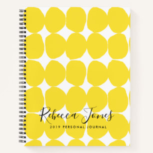 BRIGHT RETRO LARGE HAND DRAWN YELLOW POLKA DOTS NOTEBOOK