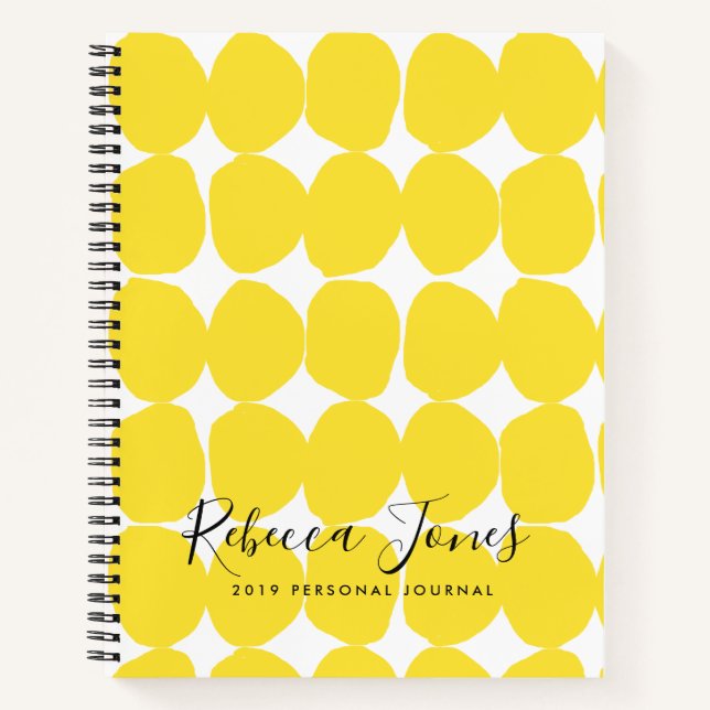 BRIGHT RETRO LARGE HAND DRAWN YELLOW POLKA DOTS NOTEBOOK (Front)
