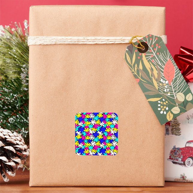 Bright Retro Paint Splash Pattern Square Sticker (Creator Uploaded)