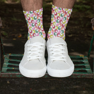 Bright Retro Squares Geometric Pattern Socks