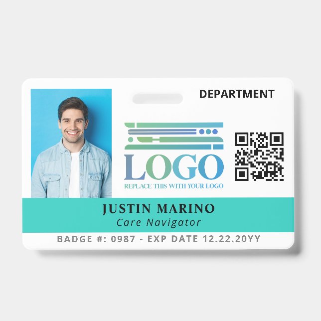 Bright Robin Egg Logo Photo QR Code Employee ID Badge (Front)