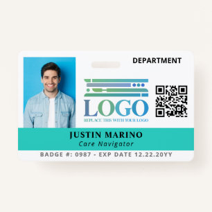 Bright Robin Egg Logo Photo QR Code Employee ID Badge