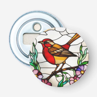 Bright Robin in Stained Glass Bottle Opener
