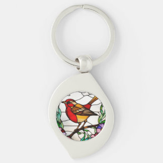 Bright Robin in Stained Glass Keychain
