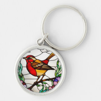 Bright Robin in Stained Glass Keychain