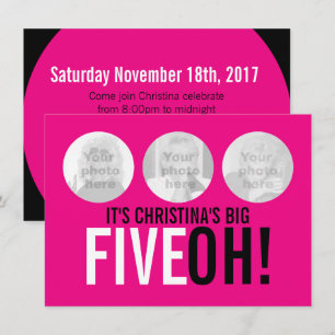 Bright rose 50th FIVEOH! photo invitation d'annive