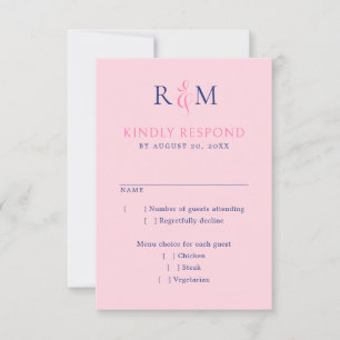 Bright Rose Navy Simple Monogramme Mariage RSVP