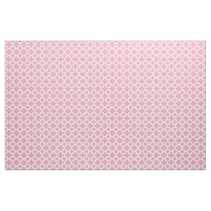 Bright Rose Pink White Ikat Quatrefoil Pattern Fabric