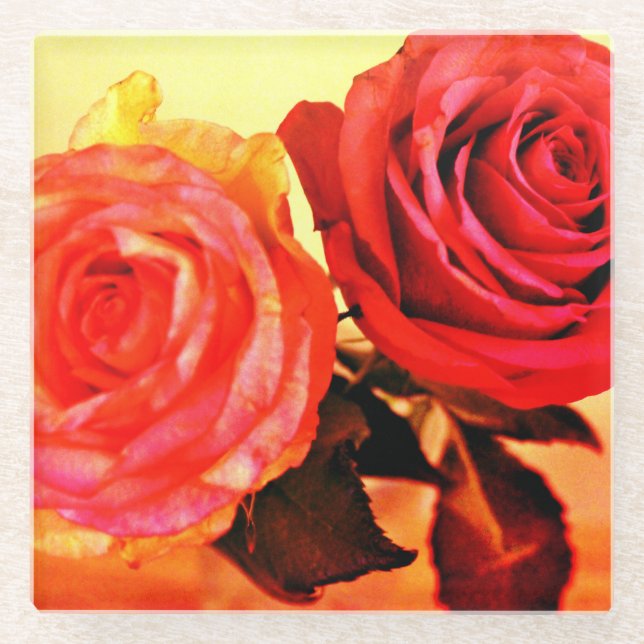 Bright Roses Glass Coaster (Front)