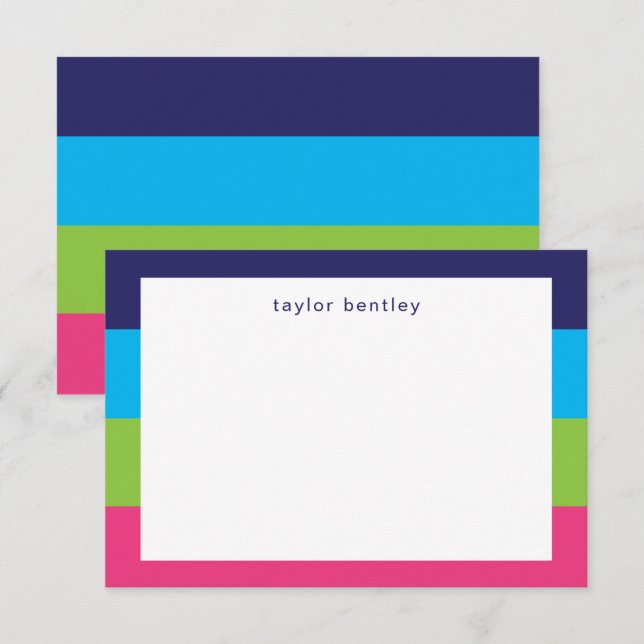 Bright Rugby Stripes Personalized Note Cards (Front/Back)