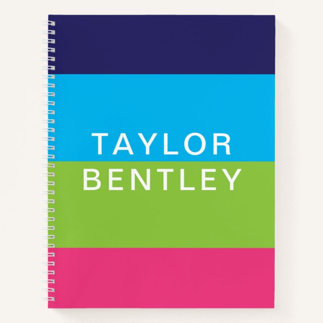 Bright Rugby Stripes Personalized Spiral Notebook (Front)