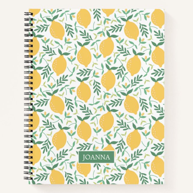 Bright Rustic Country Citrus Lemons Personalized Notebook (Front)