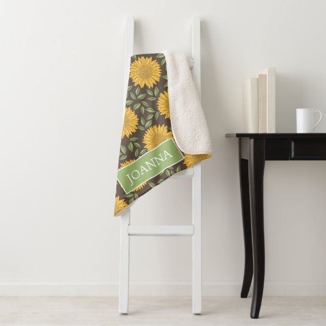 Bright Rustic Country Sunflowers Personalized Sherpa Blanket (In Situ)