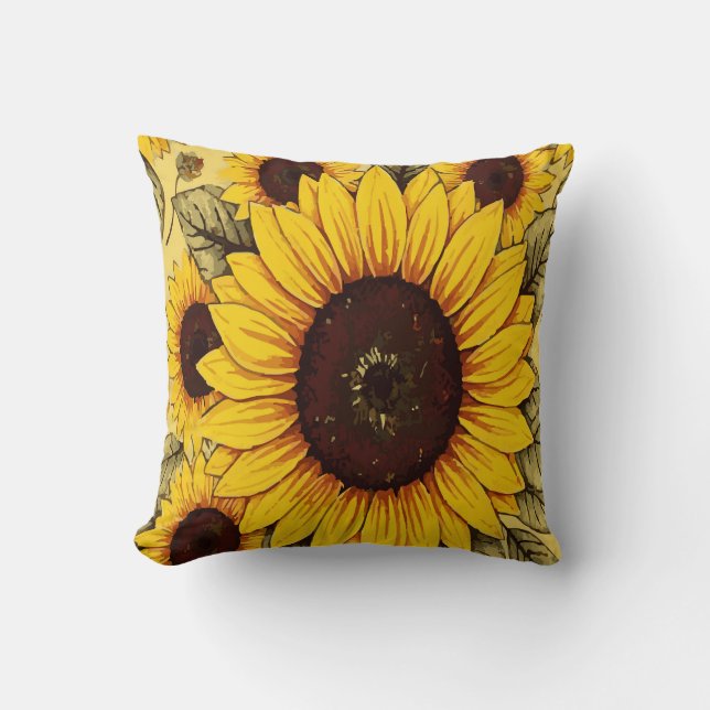 Bright Rustic Sunflower Farmhouse Decor Throw Pillow (Front)
