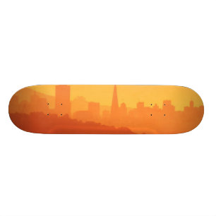 Bright San Francisco sunset. Skateboard