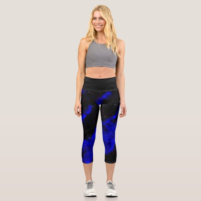 Bright sapphire Blue and black High Waisted Capris (Front)