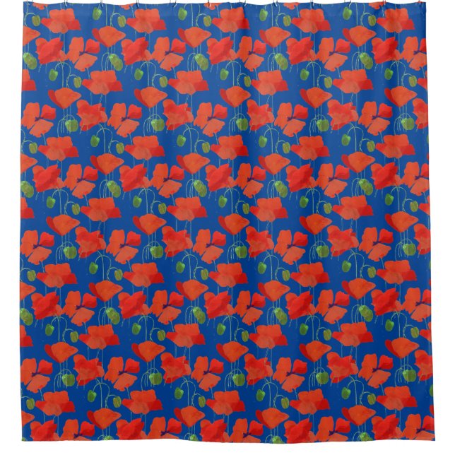 Bright Scarlet Poppies on Blue Floral Pattern (Front)