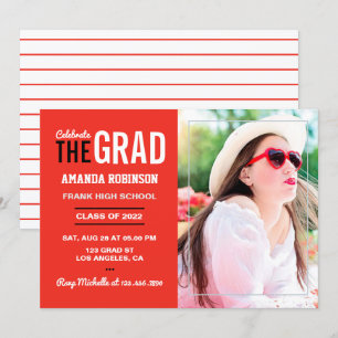 Bright Scarlet Red and White Graduation Party Invitation
