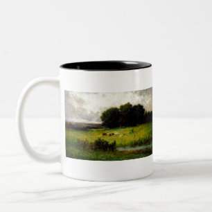 Bright Scene of Cattle near Stream - Edward Mitche Two-Tone Coffee Mug