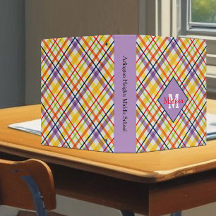 Bright School Plaid Monogram Binder