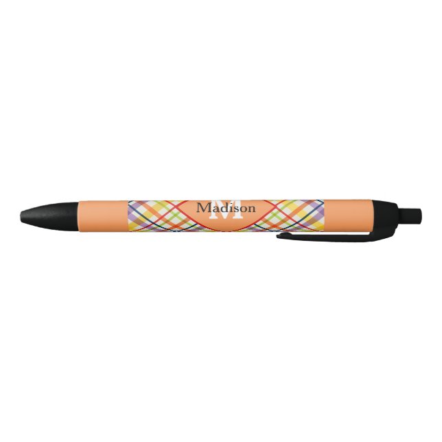 Bright School Plaid Monogram Orange Pen Set (Bottom)