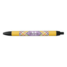 Bright School Plaid Monogram Purple Pen Set